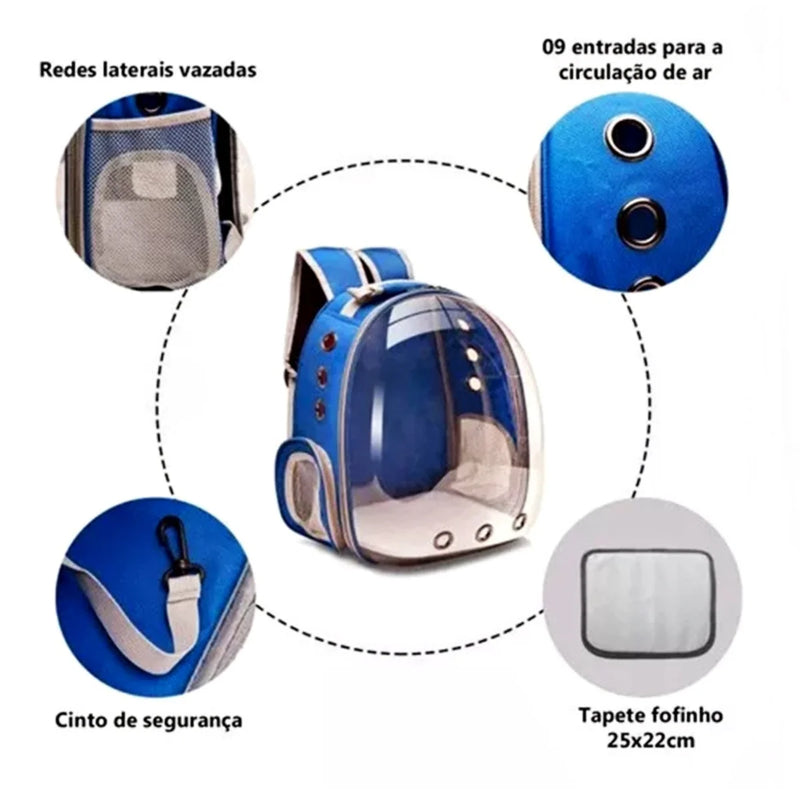 Mochila Pet com Vista Panorâmica - Estilo Astronauta em Acrílico