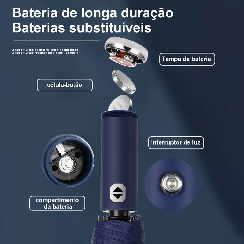 Guarda-chuva Dobrável Automático de 10 Ossos com Luz LED – Proteção em Qualquer Clima!