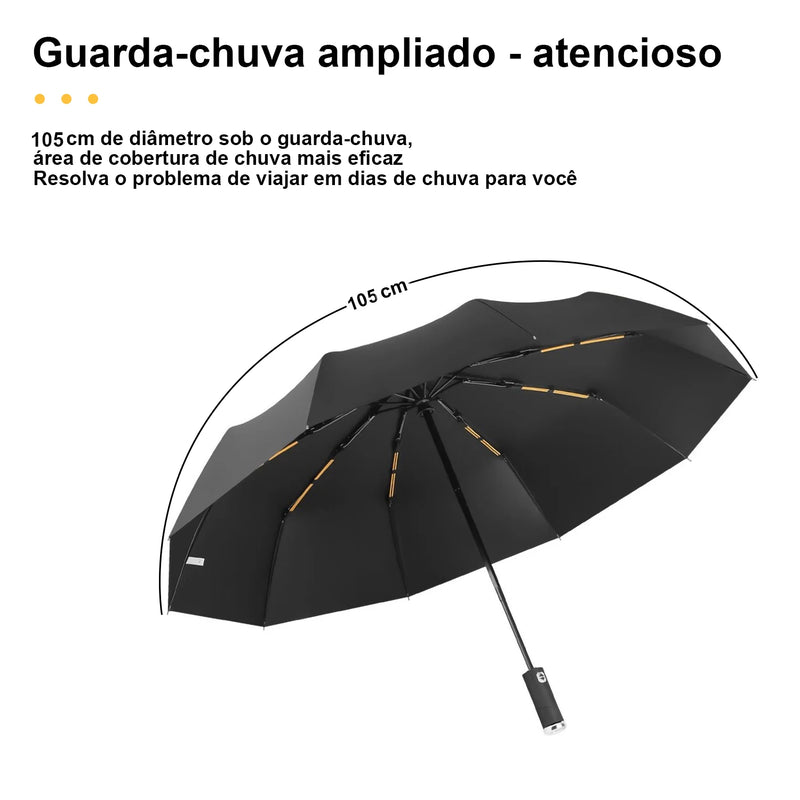 Guarda-chuva Dobrável Automático de 10 Ossos com Luz LED – Proteção em Qualquer Clima!