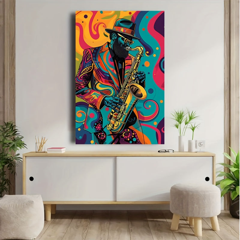 Quadro Musical - Transforme Seu Espaço com o Pôster de Arte de Saxofonista!